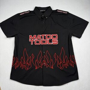 Id4u Shirt Mens 2XL Black Matco Tools Flame Embroidered Work Button Up Workwear